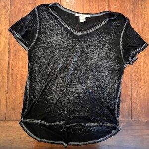 American Rag Black Burnout V-Neck Short Sleeve Top